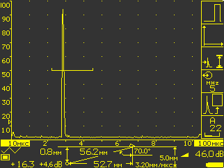Дефектоскоп УД2-140: вид экрана при режиме А-скан